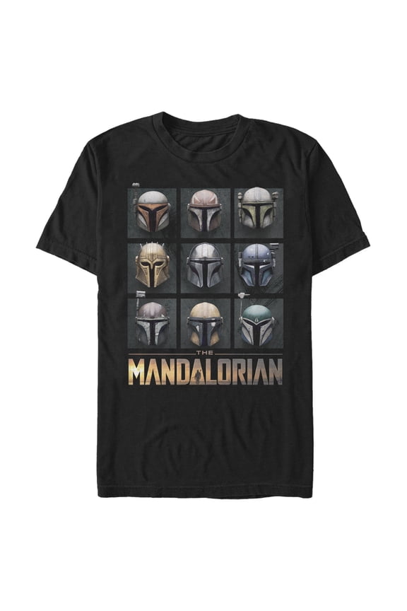 Men's Star Wars: The Mandalorian Helmet Grid Graphic Tee Black Large