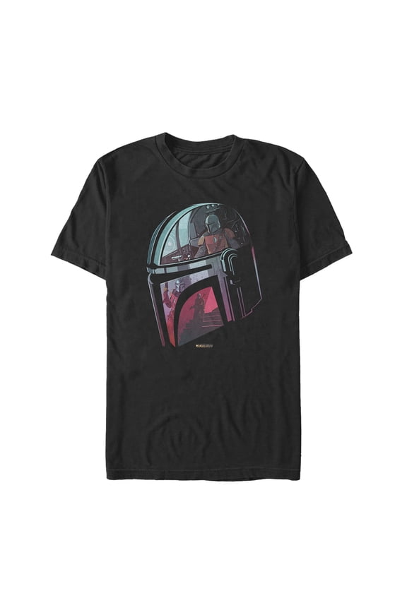 Men's Star Wars: The Mandalorian Helmet Reflection Graphic Tee Black 4X Large