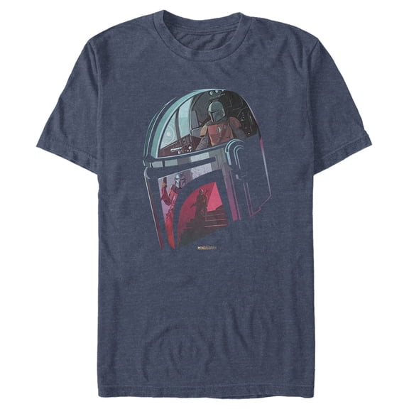 Men's Star Wars: The Mandalorian Helmet Reflection  Graphic Tee Navy Blue Heather Large