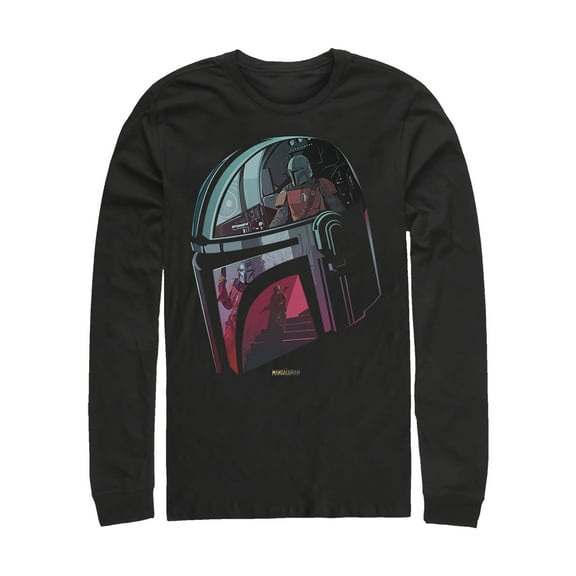 Men's Star Wars: The Mandalorian Helmet Reflection  Long Sleeve Shirt Black Medium