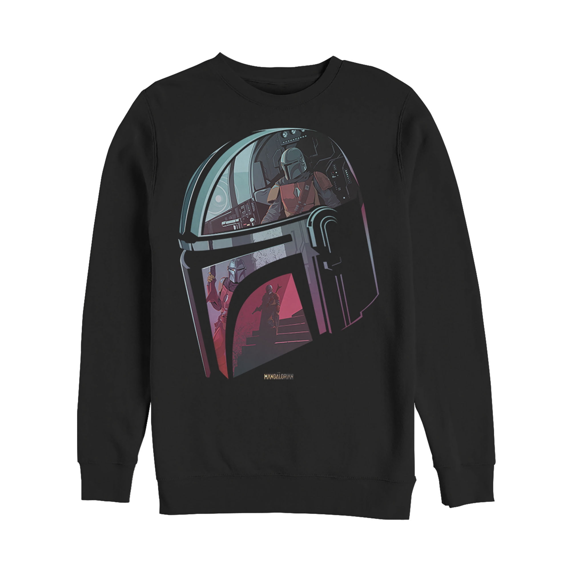 Men s Star Wars The Mandalorian Helmet Reflection Sweatshirt Black 2X Large Walmart