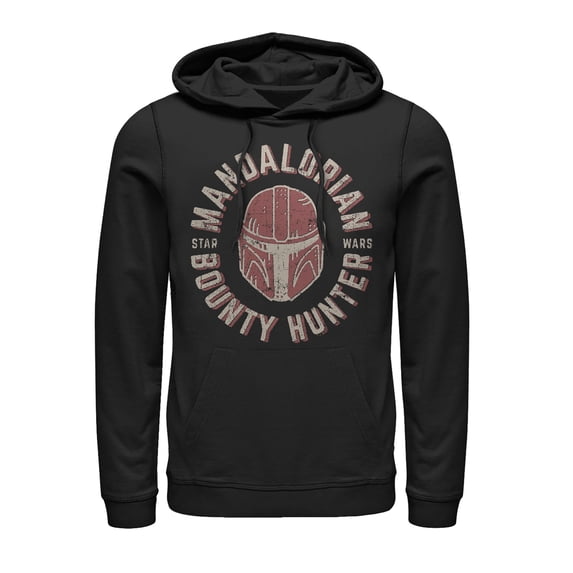 Men's Star Wars: The Mandalorian Helmet Stamp Pull Over Hoodie Black Medium