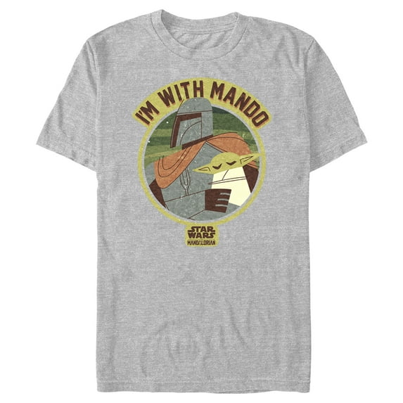Men's Star Wars: The Mandalorian I'm with Mando Minimalist Badge Graphic Tee Athletic Heather Large