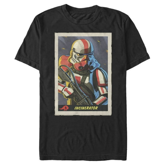 Men's Star Wars: The Mandalorian Incinerator Trooper Trading Card Graphic Tee Black X Large