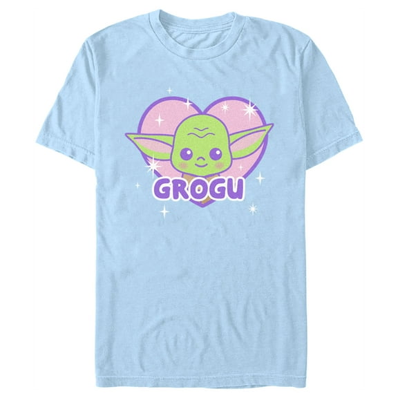 Men's Star Wars: The Mandalorian Kawaii Grogu Heart  Graphic Tee Light Blue Large
