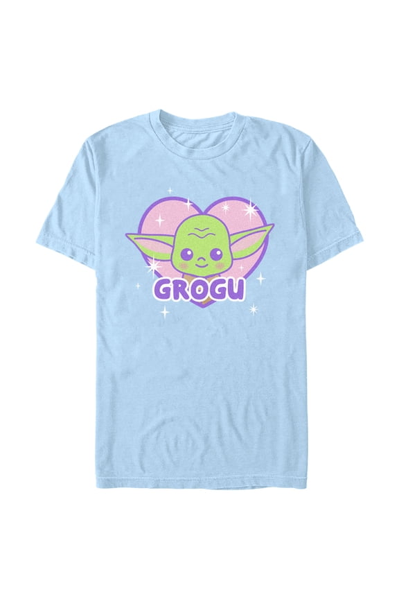 Men's Star Wars: The Mandalorian Kawaii Grogu Heart Graphic Tee Light Blue Medium