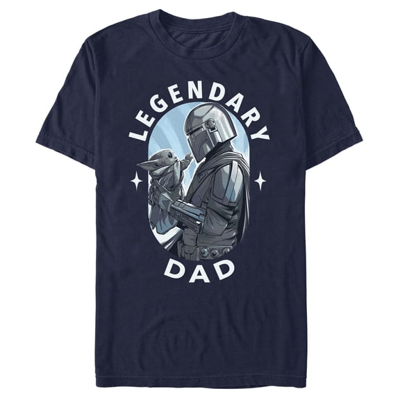 Men's Star Wars: The Mandalorian Legendary Dad Din Djarin and Grogu Graphic Tee Navy Blue Medium