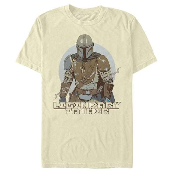 Men's Star Wars: The Mandalorian Legendary Father Din Djarin Graphic Tee Beige Large