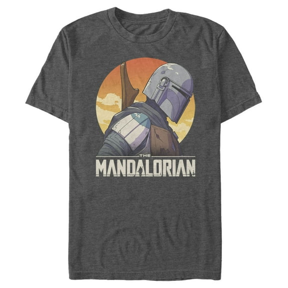 Men's Star Wars: The Mandalorian Mando Head Down Profile Sunset Graphic Tee Charcoal Heather 2X Large