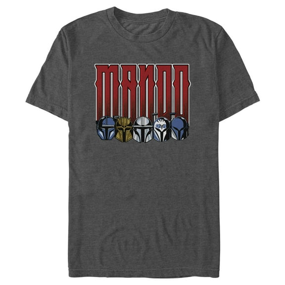 Men's Star Wars: The Mandalorian Mando Helmet Line Graphic Tee Charcoal Heather Medium