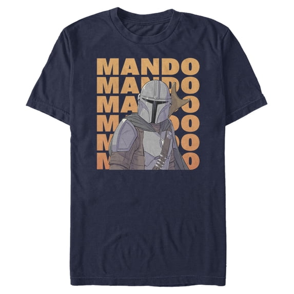 Men's Star Wars: The Mandalorian Mando Text Stacked Graphic Tee Navy Blue Large