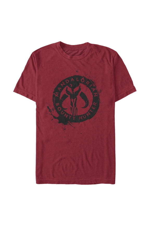 Men's Star Wars: The Mandalorian Paint Splatter Emblem Graphic Tee Cardinal Medium