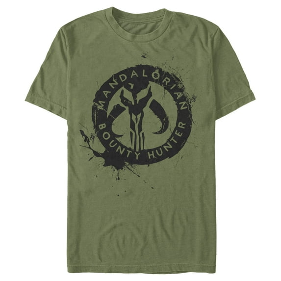 Men's Star Wars: The Mandalorian Paint Splatter Emblem Graphic Tee Military Green 3X Large