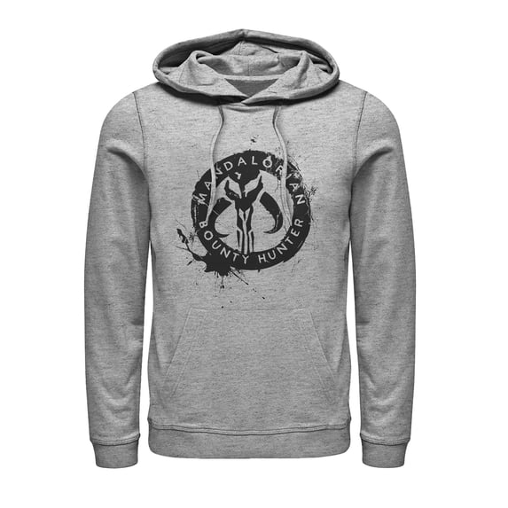 Men's Star Wars: The Mandalorian Paint Splatter Emblem Pull Over Hoodie Athletic Heather Small