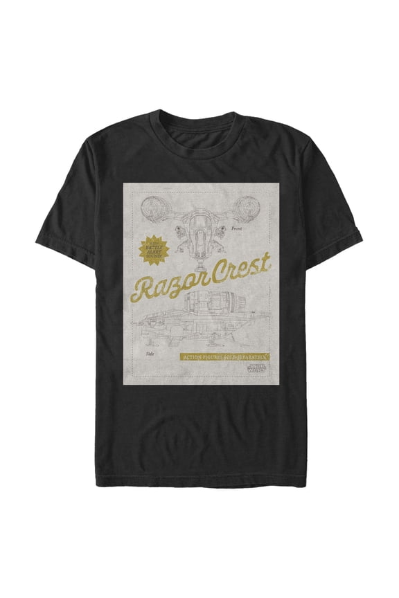 Men's Star Wars: The Mandalorian Razor Crest Action Figure Graphic Tee Black 2X Large