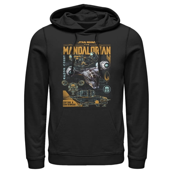 Men's Star Wars: The Mandalorian Razor Crest Capture and Containment Pull Over Hoodie Black 2X Large