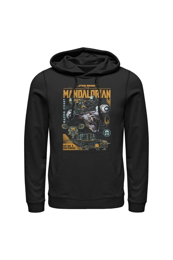 Men's Star Wars: The Mandalorian Razor Crest Capture and Containment  Pull Over Hoodie Black X Large