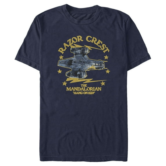 Men's Star Wars: The Mandalorian Razor Crest Hang On Kid Graphic Tee Navy Blue X Large