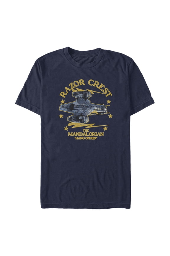 Men's Star Wars: The Mandalorian Razor Crest Hang On Kid Graphic Tee Navy Blue X Large