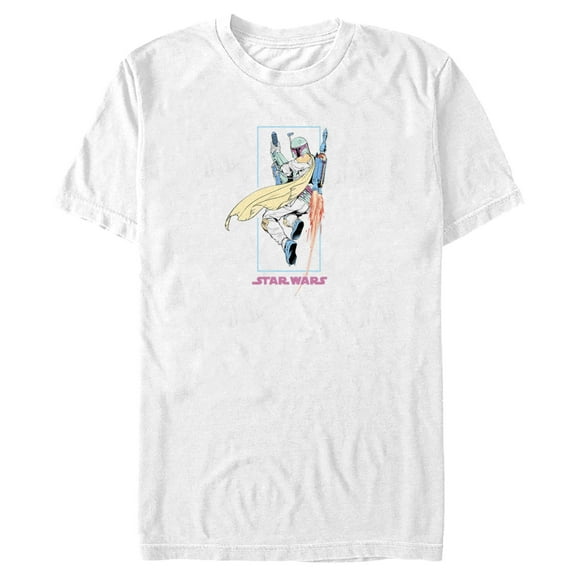 Men's Star Wars: The Mandalorian Retro Din Djarin in Action  Graphic Tee White Large