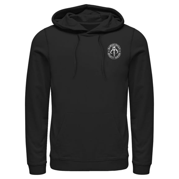 Men's Star Wars: The Mandalorian Seek & Destroy Stamp Badge  Pull Over Hoodie Black X Large