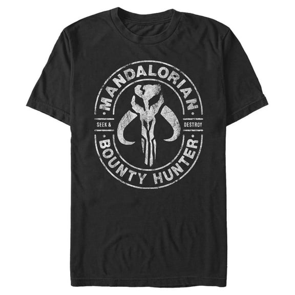 Men's Star Wars: The Mandalorian Seek & Destroy Stamp Graphic Tee Black Large