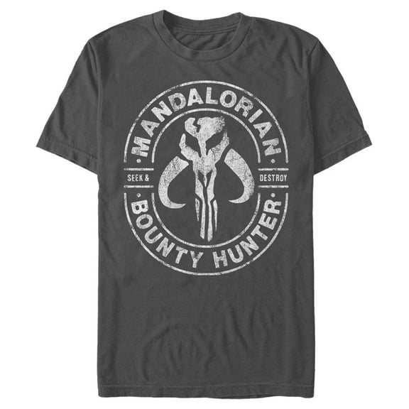 Men's Star Wars: The Mandalorian Seek & Destroy Stamp  Graphic Tee Charcoal X Large