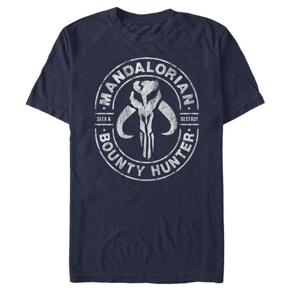 Men's Star Wars: The Mandalorian Seek & Destroy Stamp  Graphic Tee Navy Blue Medium