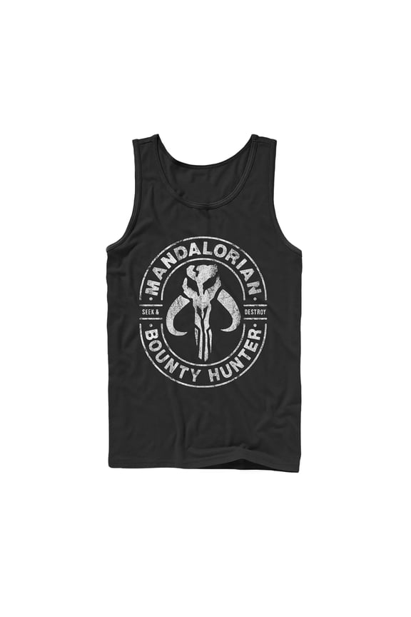 Men's Star Wars: The Mandalorian Seek & Destroy Stamp Tank Top Black Large