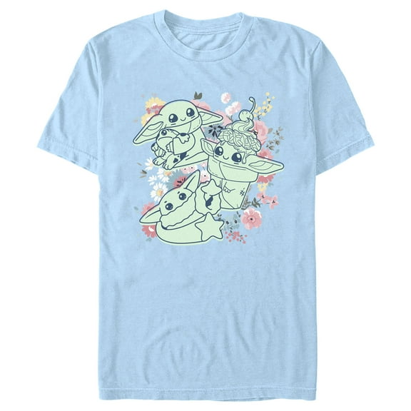 Men's Star Wars: The Mandalorian Spring Cute Grogu Sunday Surprise Graphic Tee Light Blue 3X Large