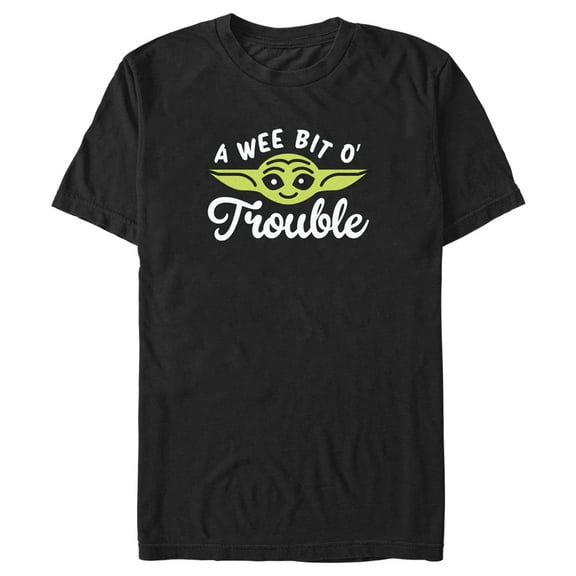 Men's Star Wars: The Mandalorian St. Patrick's Day Grogu A Wee Bit O' Trouble  Graphic Tee Black Small