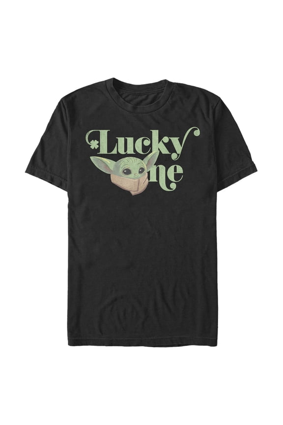 Men's Star Wars: The Mandalorian St. Patrick's Day Grogu Lucky One  Graphic Tee Black Large