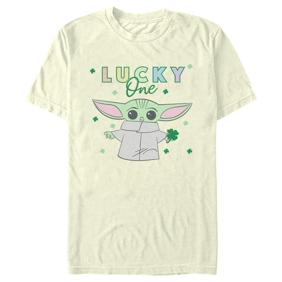 Men's Star Wars: The Mandalorian St. Patrick's Day Grogu Lucky One Shamrock  Graphic Tee Beige 3X Large