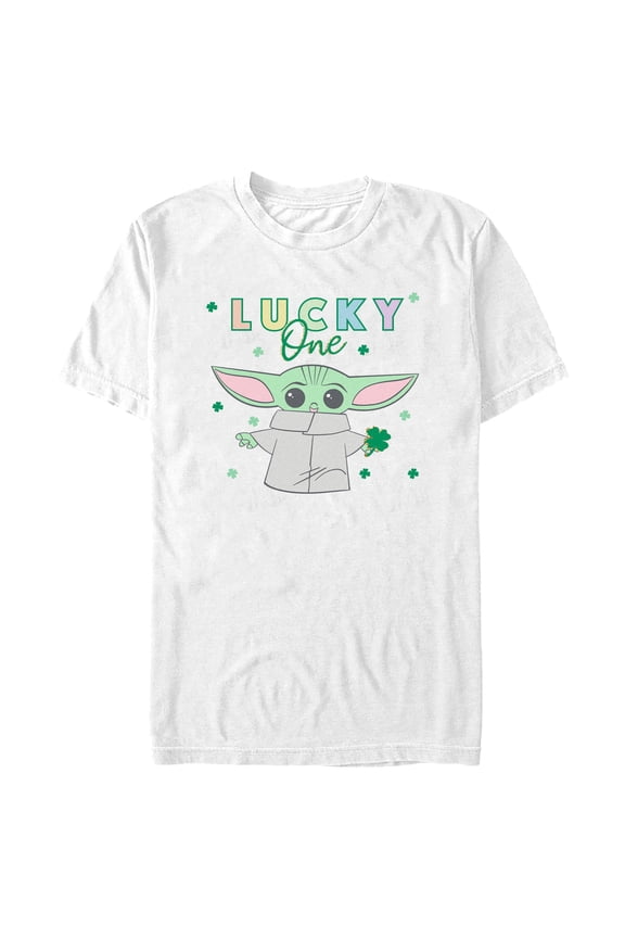 Men's Star Wars: The Mandalorian St. Patrick's Day Grogu Lucky One Shamrock Graphic Tee White Large