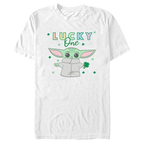 Men's Star Wars: The Mandalorian St. Patrick's Day Grogu Lucky One Shamrock  Graphic Tee White Small