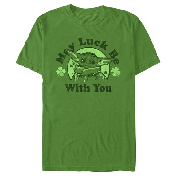 Men's Star Wars: The Mandalorian St. Patrick's Day Grogu May Luck be with You Distressed Graphic Tee Kelly Green X Large