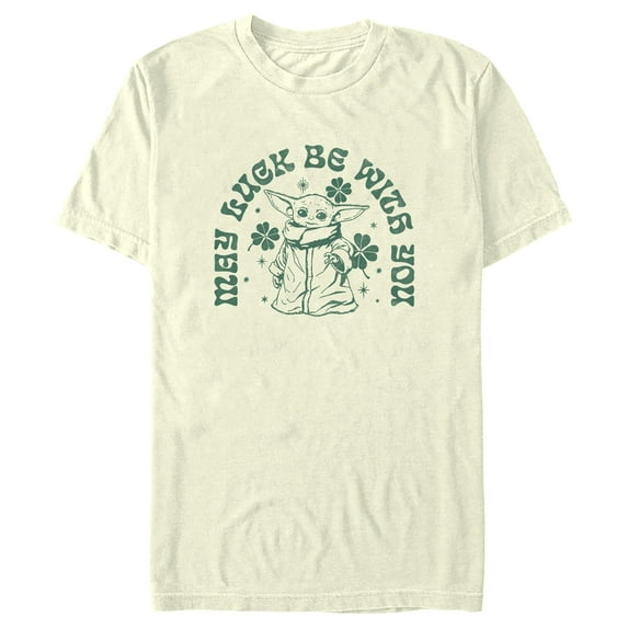 Men's Star Wars: The Mandalorian St. Patrick's Day Grogu May Luck be with You Retro Graphic Tee Beige Large