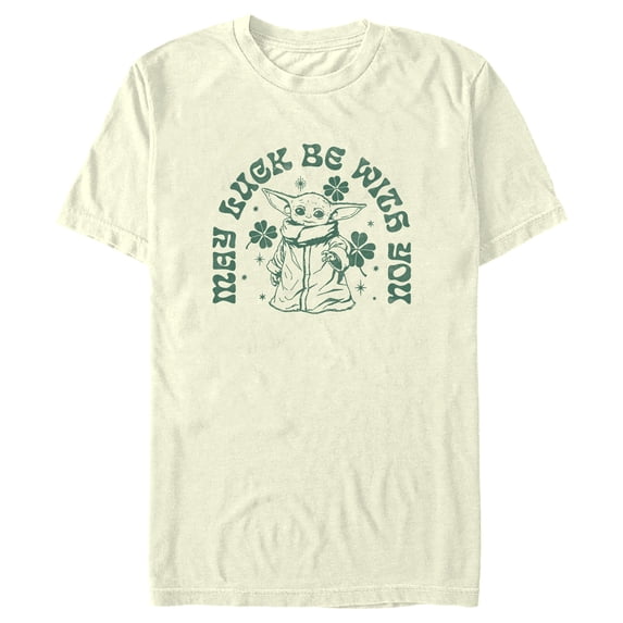 Men's Star Wars: The Mandalorian St. Patrick's Day Grogu May Luck be with You Retro Graphic Tee Beige Medium
