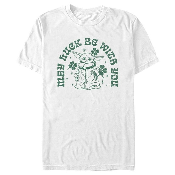 Men's Star Wars: The Mandalorian St. Patrick's Day Grogu May Luck be with You Retro  Graphic Tee White 2X Large