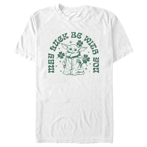 Men's Star Wars: The Mandalorian St. Patrick's Day Grogu May Luck be with You Retro Graphic Tee White 2X Large