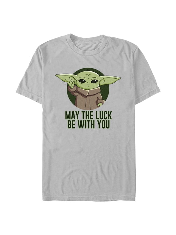 Men's Star Wars: The Mandalorian St. Patrick's Day Grogu May the Luck Be With You Graphic Tee Silver 3X Large
