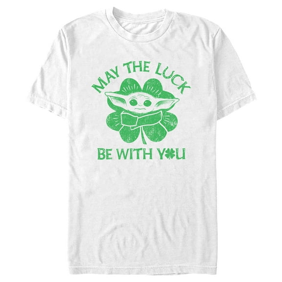 Men's Star Wars: The Mandalorian St. Patrick's Day Grogu May the Luck be with You Retro Graphic Tee White X Large