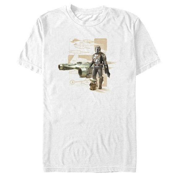 Men's Star Wars: The Mandalorian Starfighter Blue Prints Graphic Tee White 3X Large