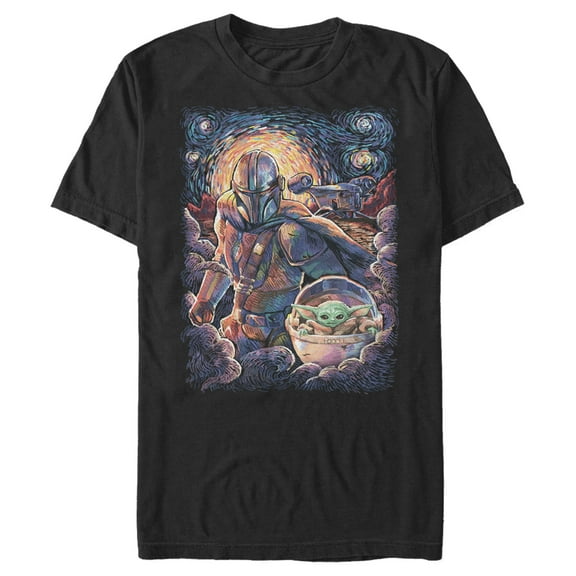 Men's Star Wars: The Mandalorian Starry Night Best Friend Portrait  Graphic Tee Black 2X Large