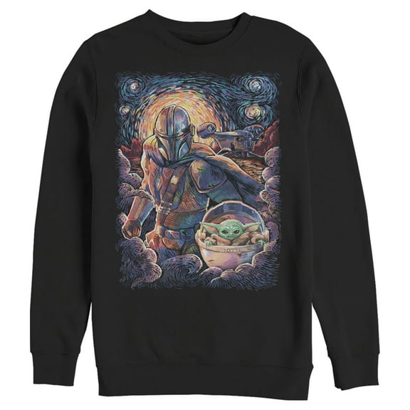 Men's Star Wars: The Mandalorian Starry Night Best Friend Portrait Sweatshirt Black 2X Large