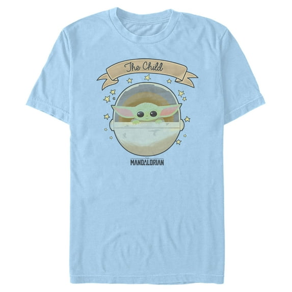 Men's Star Wars: The Mandalorian The Child 2D Bassinet Graphic Tee Light Blue Small