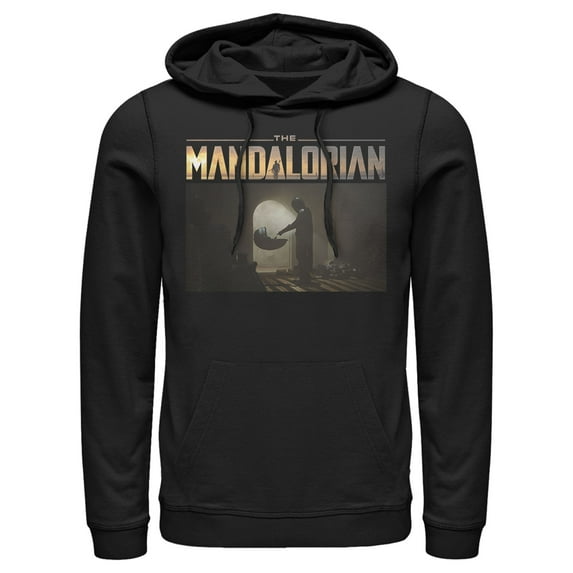 Men's Star Wars: The Mandalorian The Child Bounty Logo Silhouette Pull Over Hoodie Black Medium