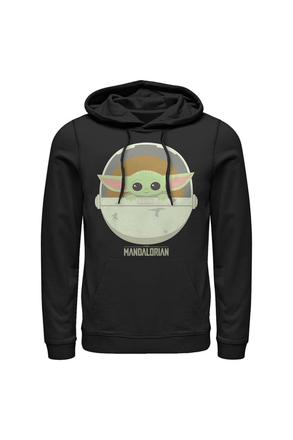 Men's Star Wars: The Mandalorian The Child Cartoon Art Bassinet  Pull Over Hoodie Black 3X Large