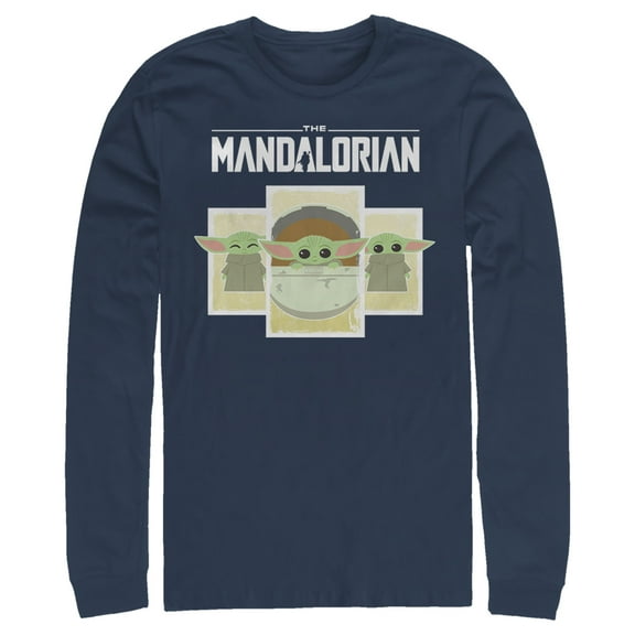 Men's Star Wars: The Mandalorian The Child Cartoon Cards  Long Sleeve Shirt Navy Blue Small