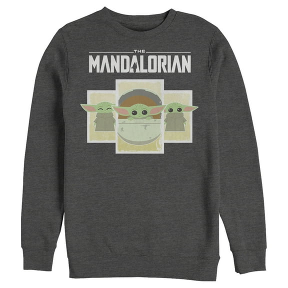 Men's Star Wars: The Mandalorian The Child Cartoon Cards  Sweatshirt Charcoal Heather Small